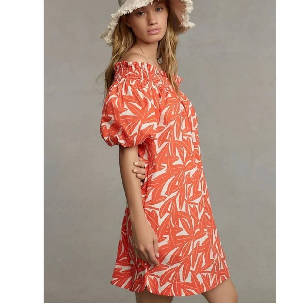 New Anthropologie WHIT TWO Banana Leaf Off-The-Shoulder Tunic Dress $198 SMALL